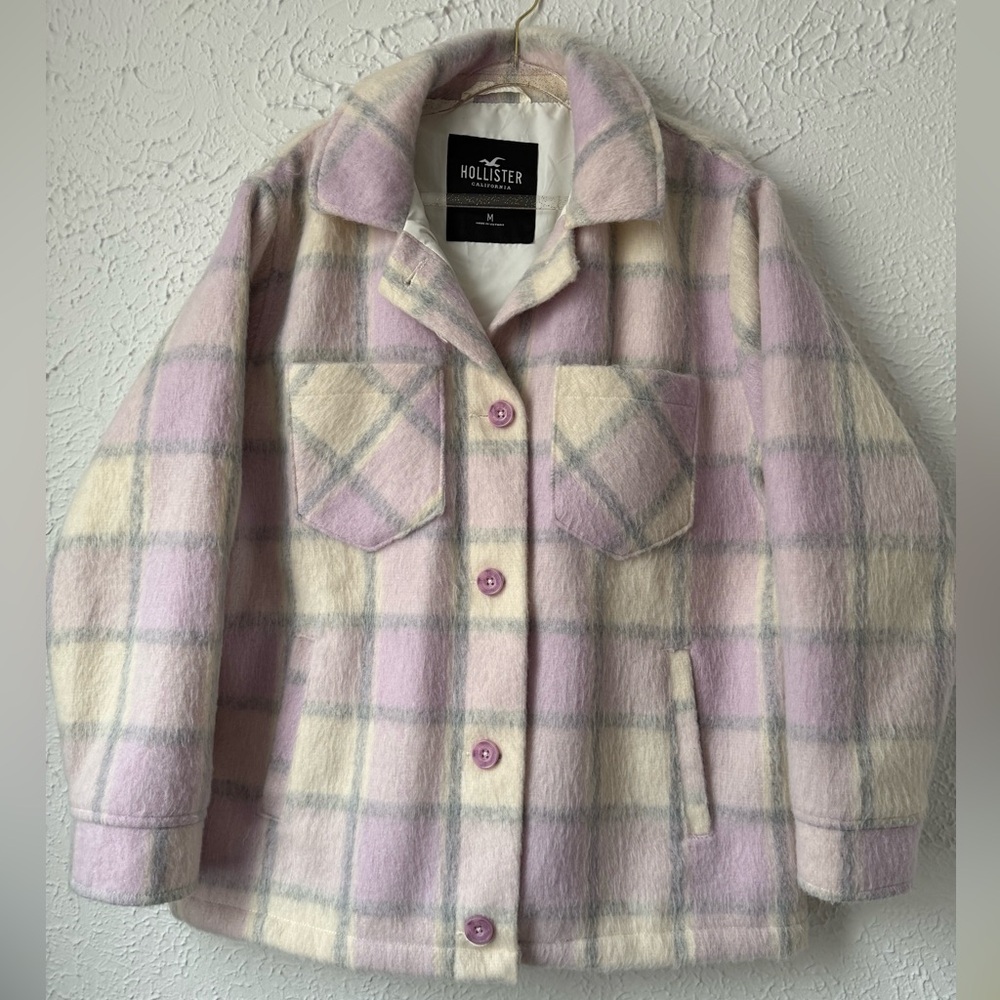 Hollister Kids Checkered Jacket - Lavender and Cream